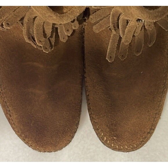 MINNETONKA Fringe Moccasins Boho Festival Brown Suede Boots Woman’s Size 7.5 US - Picture 5 of 13